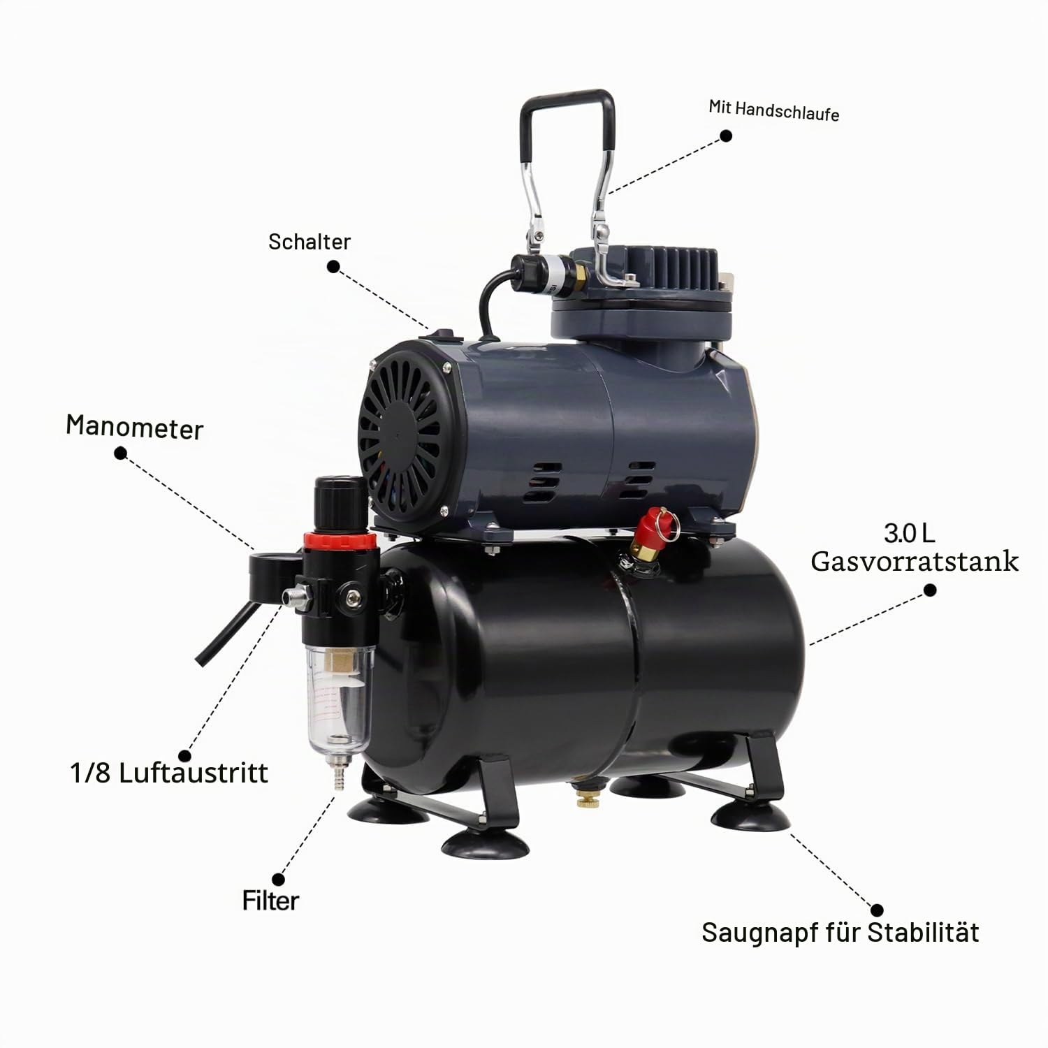 Airbrush Kit AS186 AS 186 mit Kompressor mit Tank + 2 x Double Action Airbrush + Schlauch