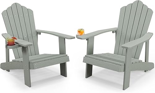 Miniatura 16 de Tangkula Silla Adirondack de gran tamaño, sillas de patio con soporte ajustable para tazas, sillones HIPS con rejillas, resistente a la intemperie