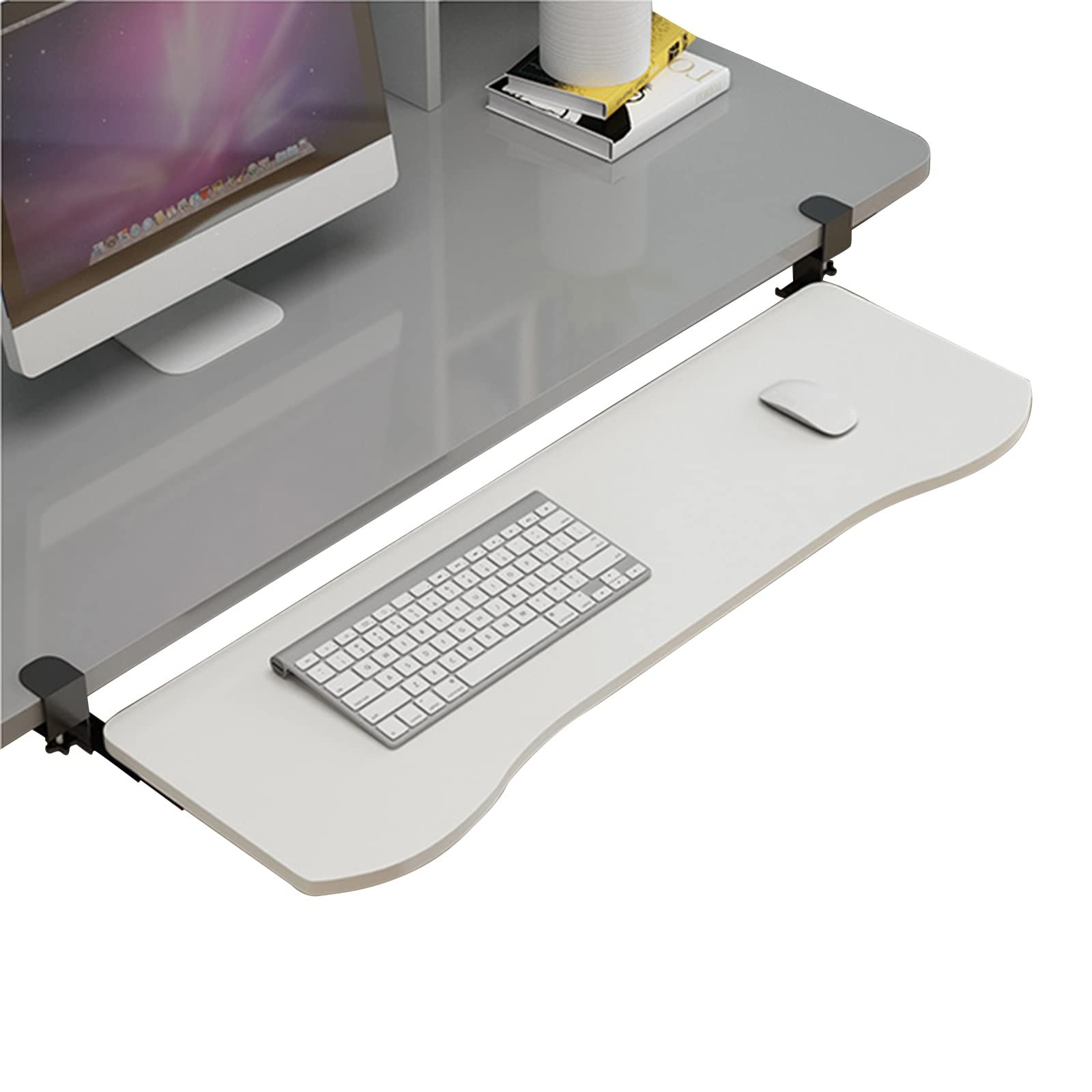 CVJdfhRE desk extender， Keyboard Tray Under Desk Pull-out Holder, Mouses Platforms, Support Stands And Storage Shelves, Clamp-On Easy Install(A white,65x25cm(26x10Inch))