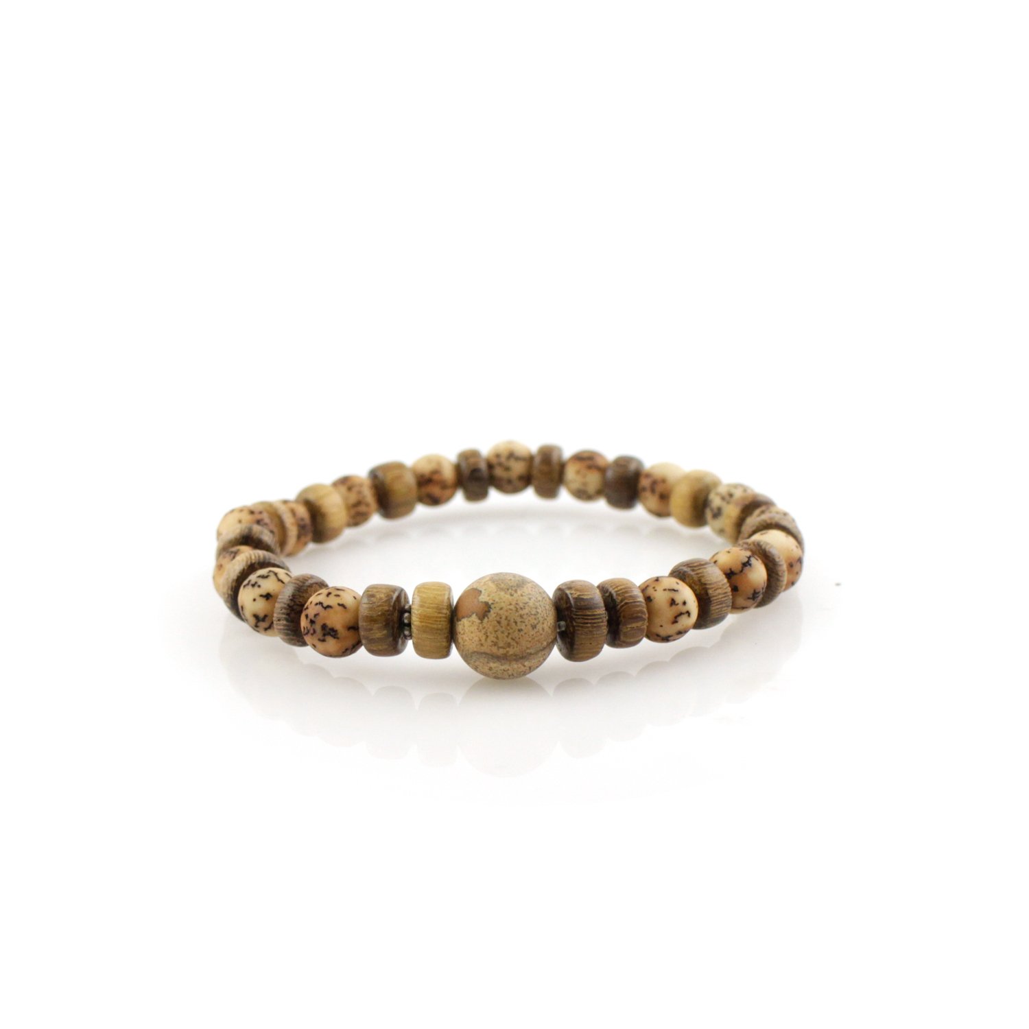 Grounded Series: Mala Bracelet with Seed Beads, Brown Ebony and Desert Jasper (Medium - 7 inches)