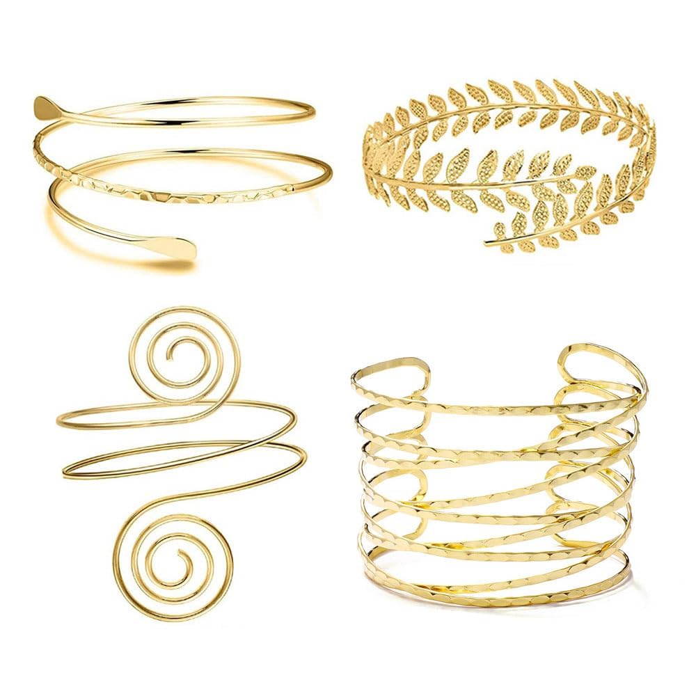 Brazalete de Brazo Superior Pulsera Abierta Estilo Hoja y Espiral Ajustable Brazalete Abierto para Brazo Superior Pulsera de Bobina Ajustable