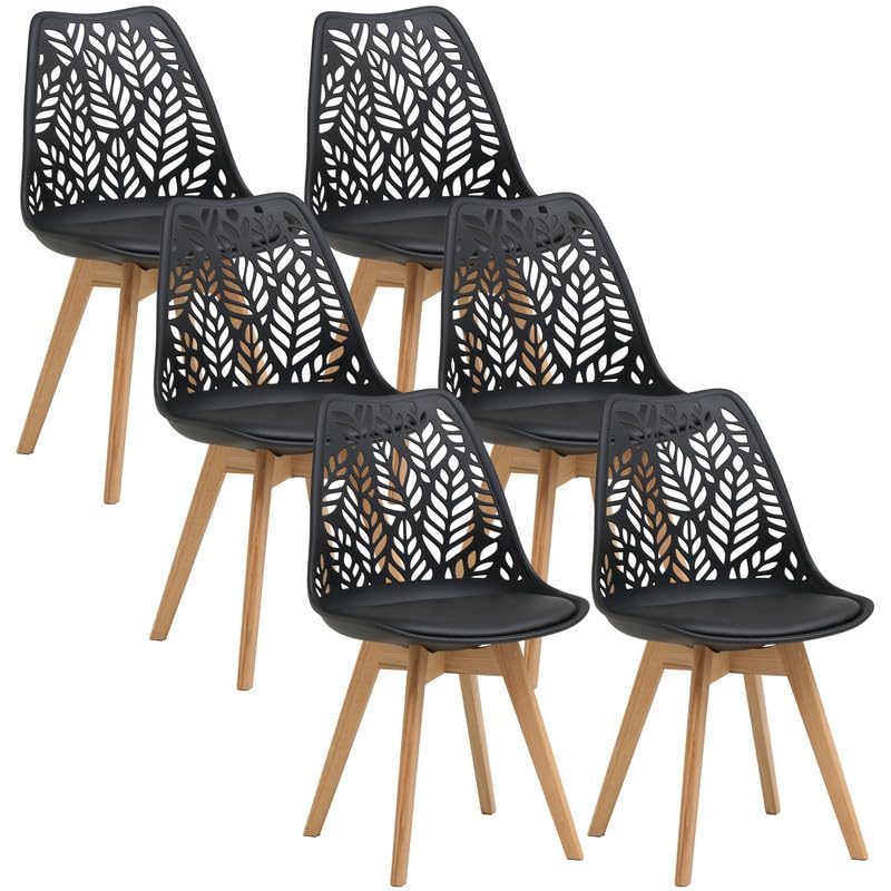 BenyLed Lot de 6 Chaises de Salle à Manger Style Scandinave, Motifs Ajourés Sculptés sur Le Dossier, Coussin Amovible en PU, Pieds en Hêtre Massif, pour...