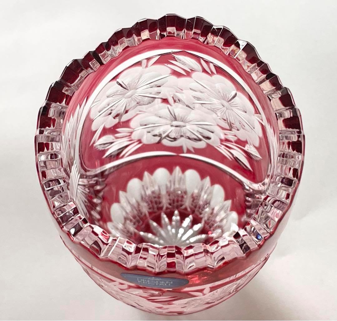 DRESDEN KRISTALLドレスデンクリスタル 赤 フラワーベース 花瓶美品