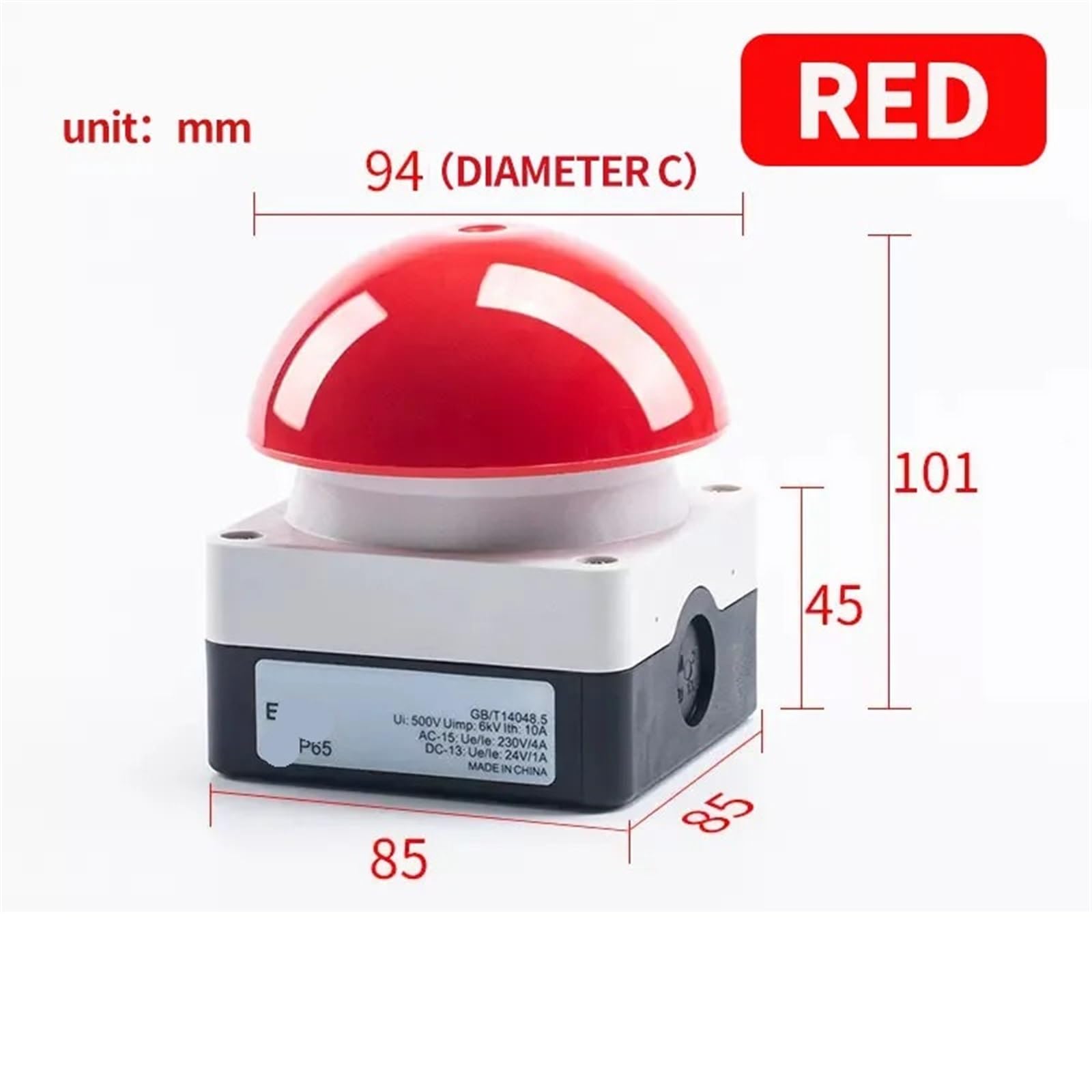 Botón de cabeza de seta grande, resistente al agua, interruptor de mano, reinicio automático, parada de emergencia e interruptor de bloqueo automático, 1/5 Uds.(RED,5 PCS,2NO)