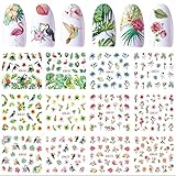 Nail Decals for Women Nail Art Stickers Water Transfer Decals Design 12 Sheets Flower Leaf Parrot...