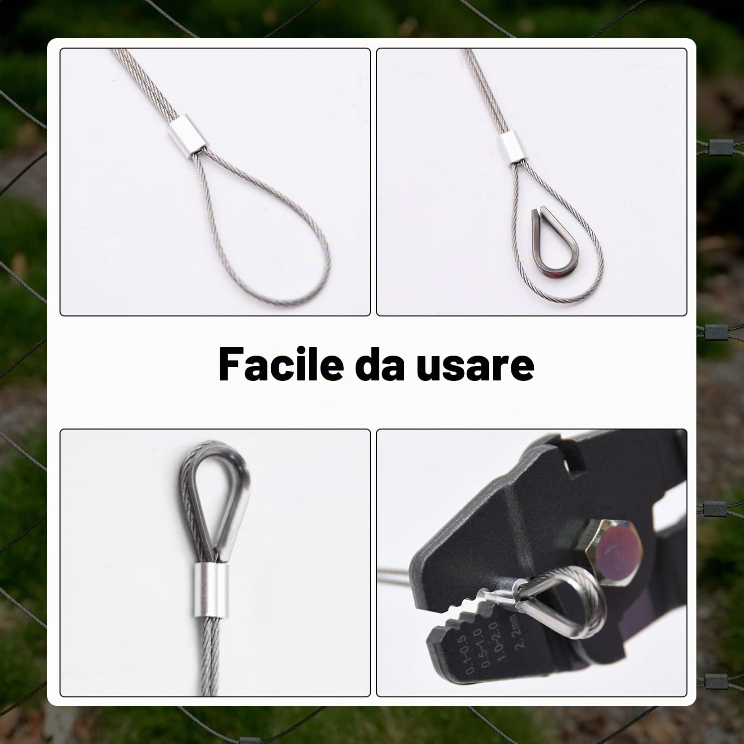 Kit di crimpatura per funi metalliche, 100 m/199,9 m, cavo in acciaio inossidabile con manicotti a crimpare in alluminio e ditali in acciaio inossidabile per ringhiere, terrazze, appendere quadri (100