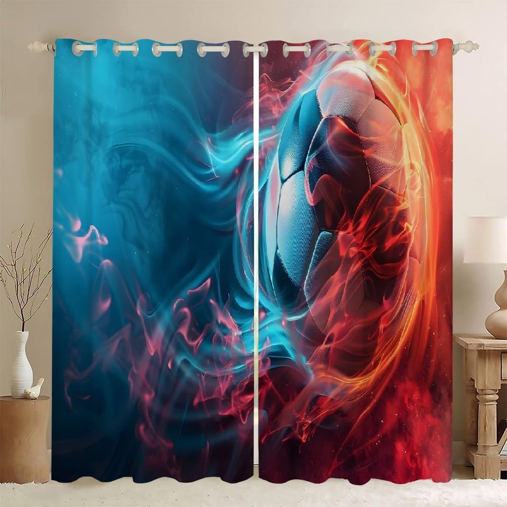 Flame Blackout Curtains for Bedroom Football Curtains for Living Room, Black Out Curtains 84-inch Length 2 Panels Set 38x84 in (W x L) Drapes for Living Room