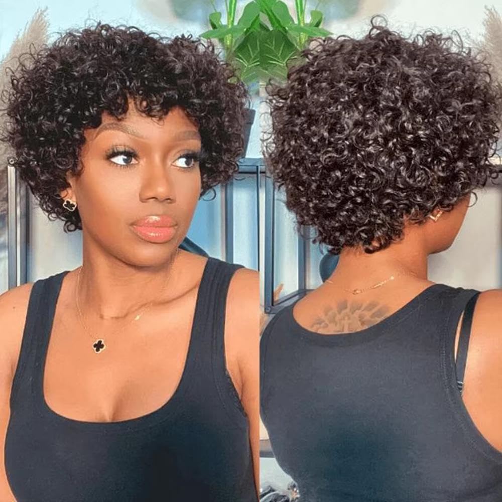 Haarpflege Kurze Afro Perücke Aus Echthaar Mit Lockigem Bob Und Pony Für Frauen Tragen Sie Natürliches Braun