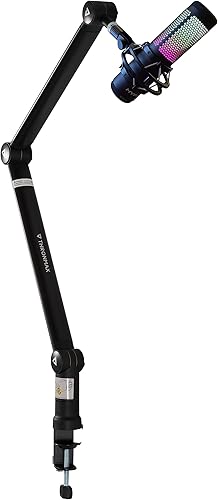 THRONMAX S3 - Brazo de micrófono giratorio ajustable de 360, brazo de micrófono, escritorio de mesa, brazo de tijera plegable y gestión de cables