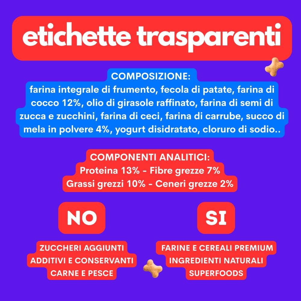 Jampy Biscotti per Cani Naturali Ipocalorici 5.5kcal. Snack Vegetali con Mela Yogurt Cocco. Premietti Digeribili Senza Additivi. Per Tutte le Taglie - 300g