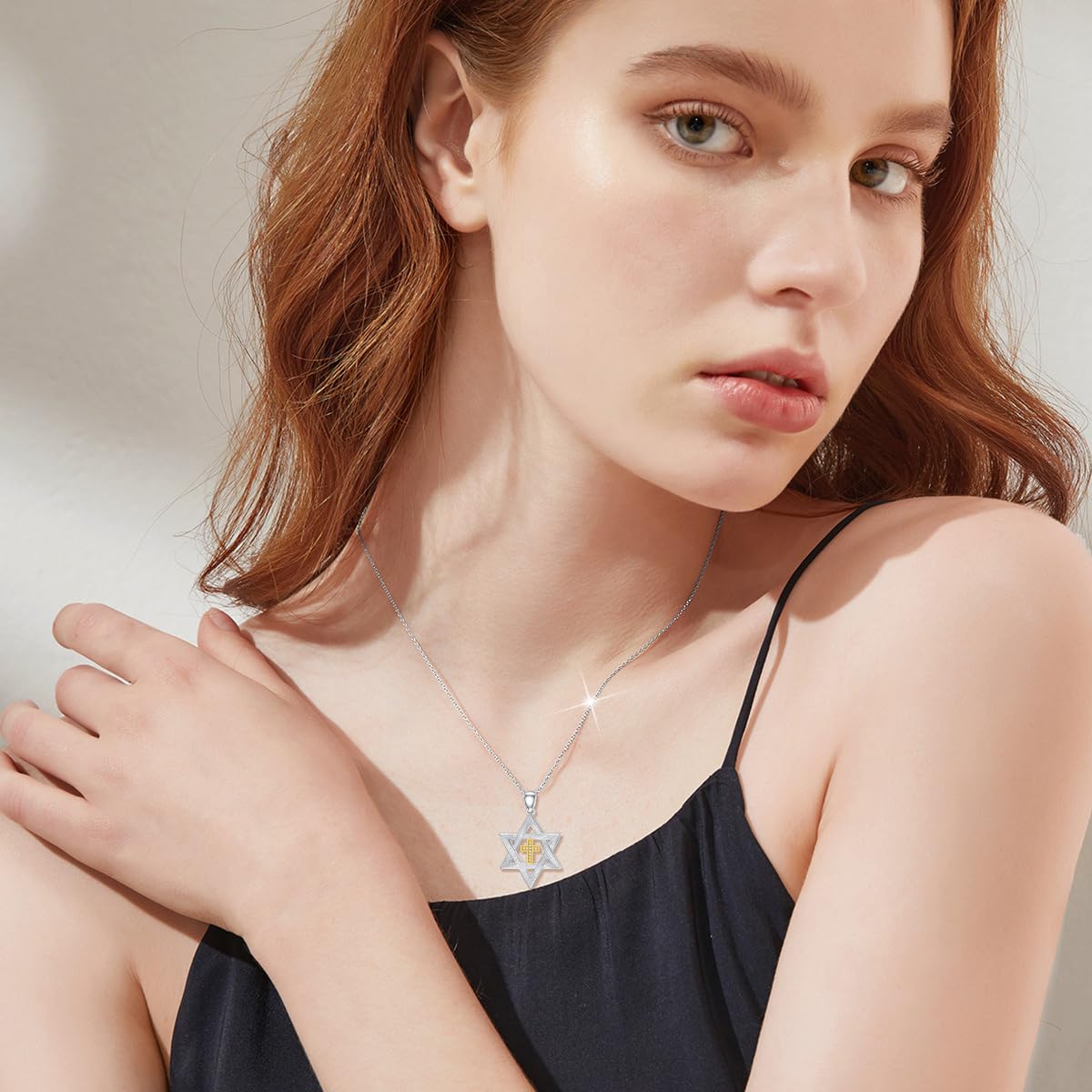 Collana con ciondolo a forma di stella di David, da donna, in argento Sterling 925, con ciondolo a forma di stella di Davide, con diamanti