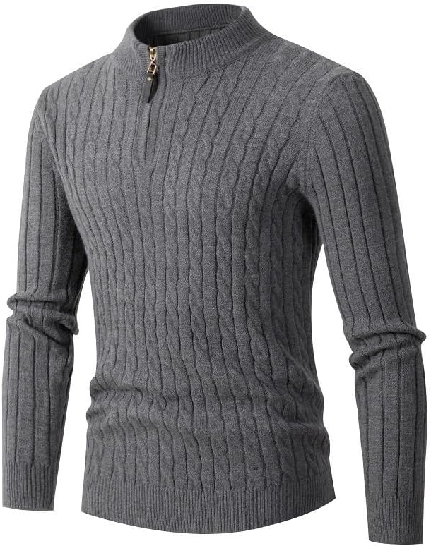Half High Neck Men's Knitted Pullover Sweater Zipper Men Sweaters