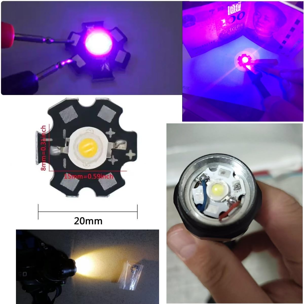Emettitori LED da 30 pezzi 1W/3W/5W con PCB in alluminio-Lampadine fai-da-te per torce,riflettori e luci a soffitto (1W/luce verde 520NM)