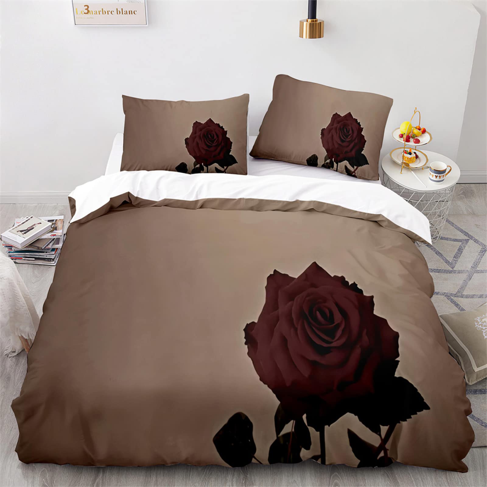 Parure de lit 220x240 en microfibre premium 110 g/㎡ couleur rose brune haut de gamme