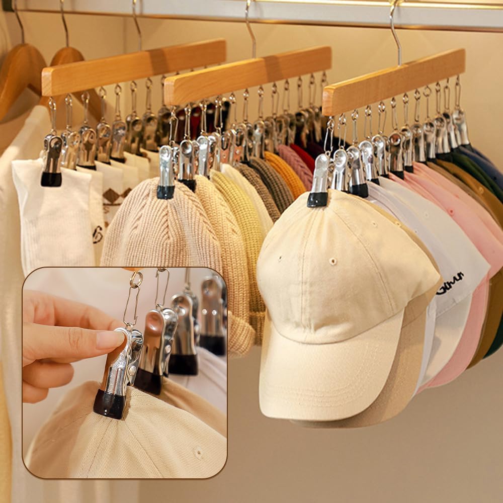Hosenbügel aus Holz mit Clips – platzsparender Schrank-Organizer, rutschfeste stabile Clips für Socken, Hüte, Schals, Leggings, Jeans und Handtücher – vielseitige Aufbewahrungslösung