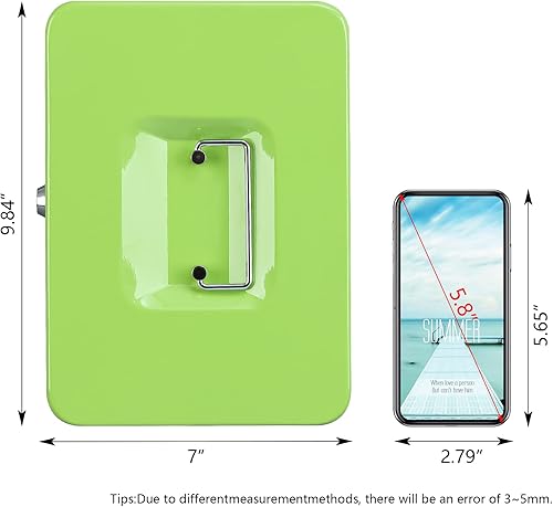 Vista 92 de KYODOLED Caja de dinero mediana con bandeja para dinero, pequeña caja de seguridad con llave, cajón de efectivo, 7.87 x 6.30 x 3.54 pulgadas, verde