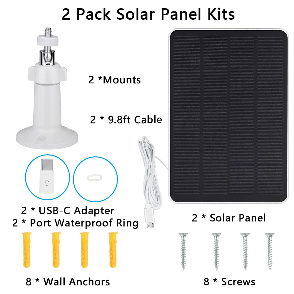 TEKCAM Pannello solare compatibile con WYZE Battery Cam Pro, confezione da 2 pannelli solari da 4 W con cavo di prolunga di ricarica micro USB da 3 m, per telecamera di sicurezza alimentata a batteria