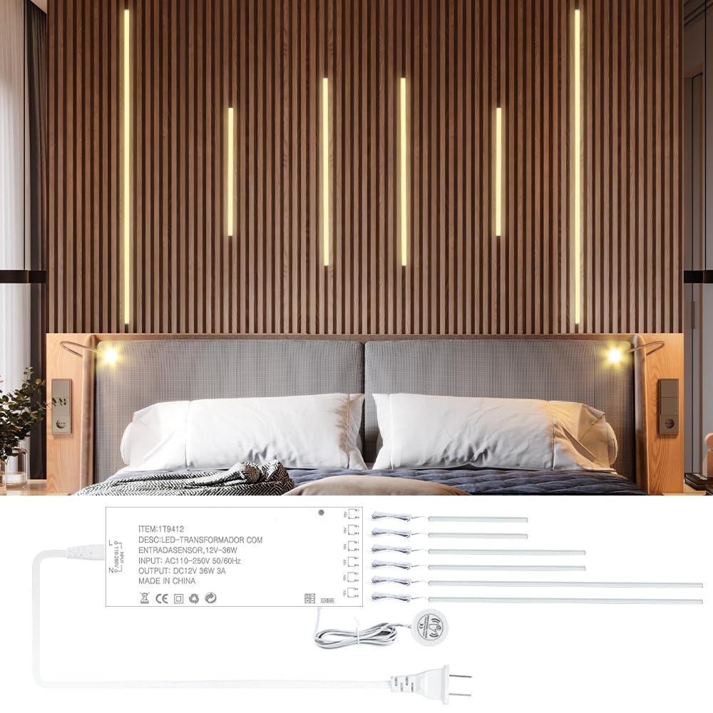 Yamlten Eingebetteter LED für Akustikpaneele, 6 Stück Dimmbar Selbstklebend Licht LED Strip Warmweiss für Wandpaneele Parallel,Akustikpaneel,Unterflurbeleuchtung,Silberkanal
