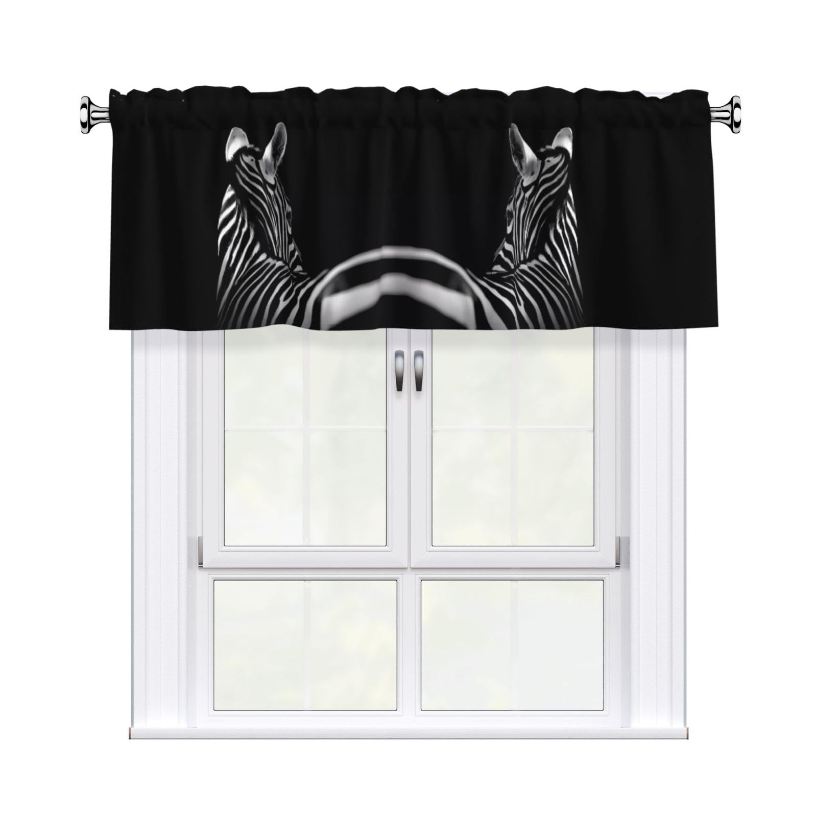 YYHHAOFA Black & White Zebra Prints Durable Kitchen Window Layer – 54x18 Inch 100% Polyester Valance with Precision Construction