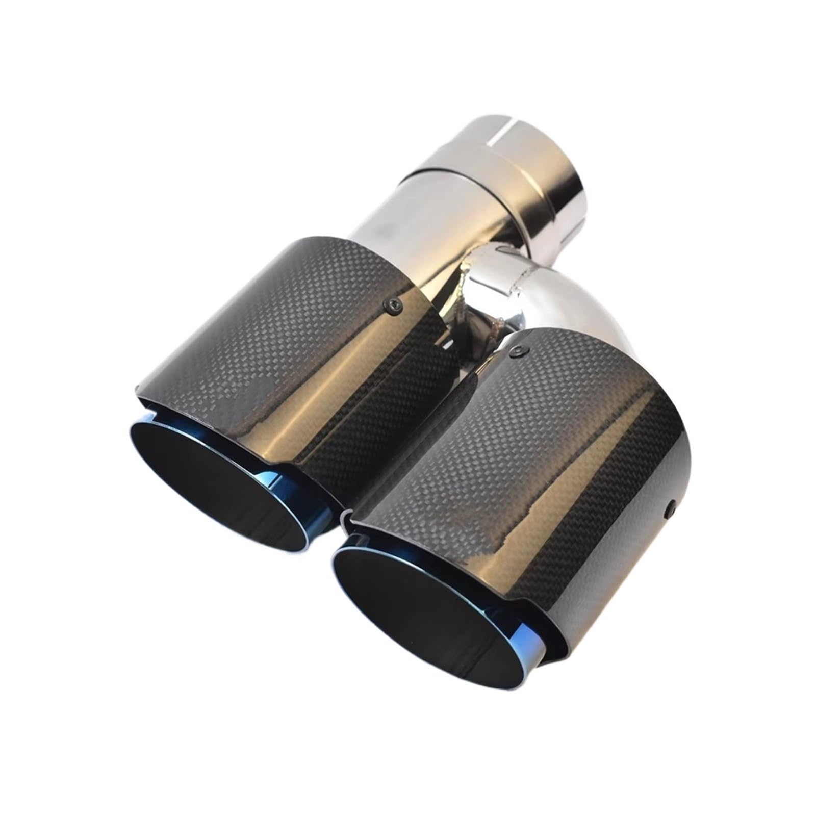Embout echappement double carbone brillant et canule interieure bleue