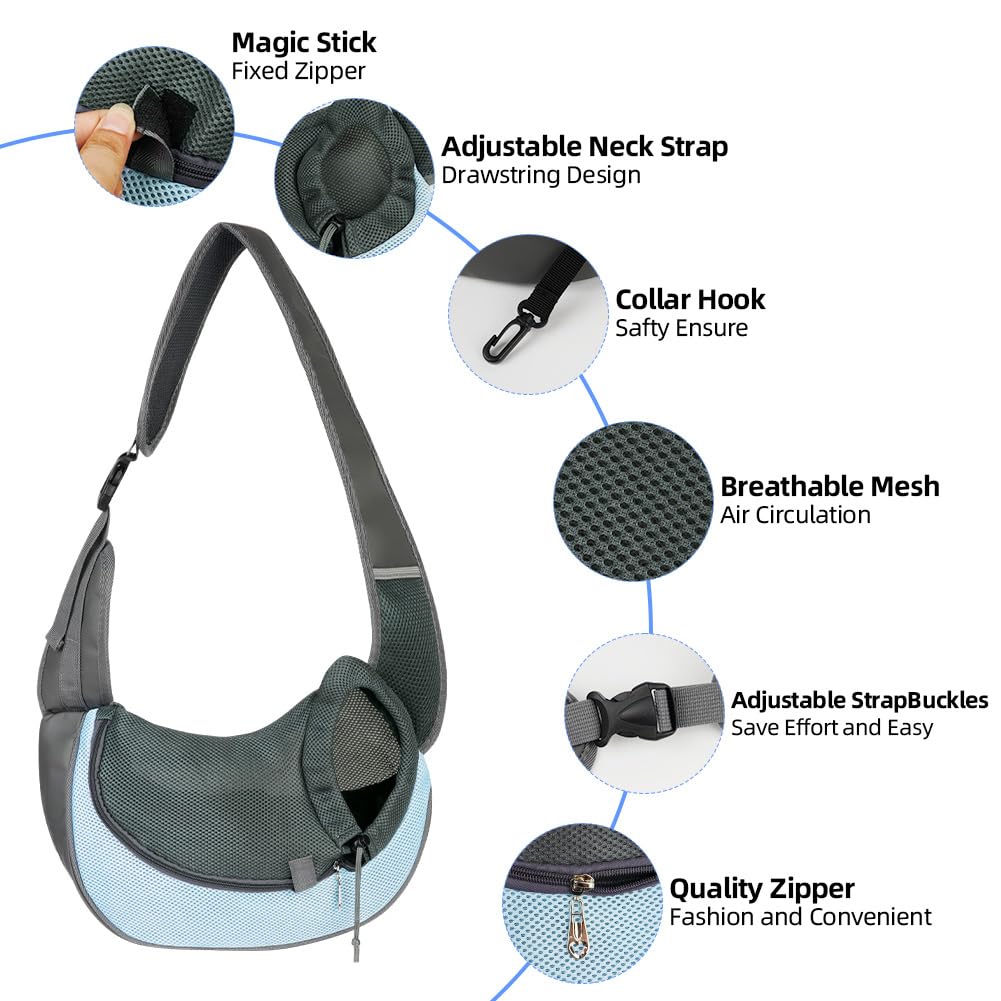AUYAO Dog Carrier Bag Cat Sling Pet Bag Hands-Free Dog Carry Sling Puppy Rucksack with Widen Shoulder Strap Crossbody Satchel Cat Purse for Outdoor Walking Travel & Shopping(Sky Blue) - Image 3
