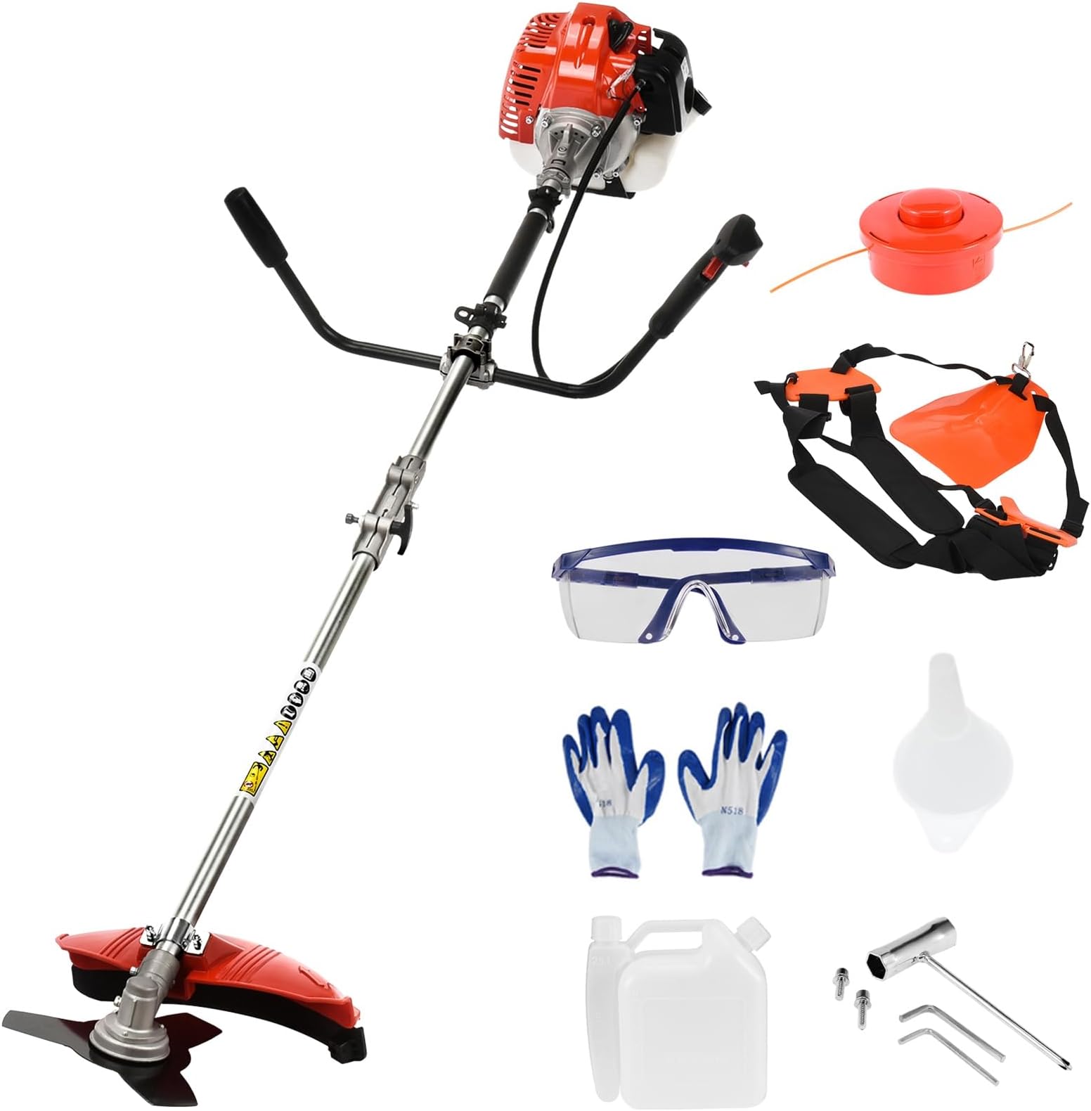 【US Shipped Fast Arrival】 Grass Trimmer, Cordless String Trimmer/Edger 52cc 2-Stroke Gas Straight Shaft String Backpack Hedge Trimmer with Full Functioning Guard Accessories Red