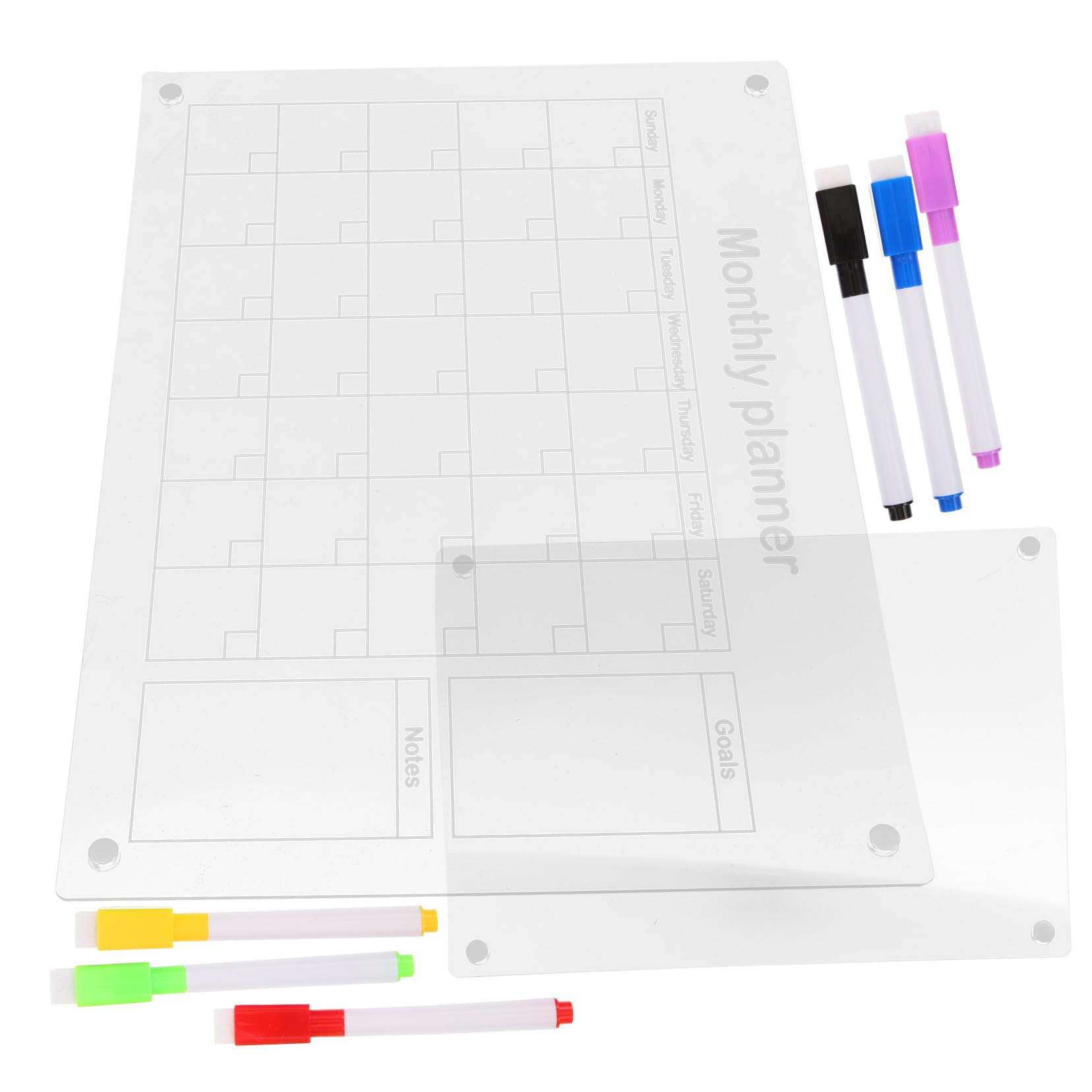 PLAFOPE Magnetischer Acryl Kühlschrankplaner mit Whiteboard Markern Abwischbar Trocken Wiederverwendbar Praktische Monatsübersicht für Notizen und Erinnerungen im Haushalt und Büro