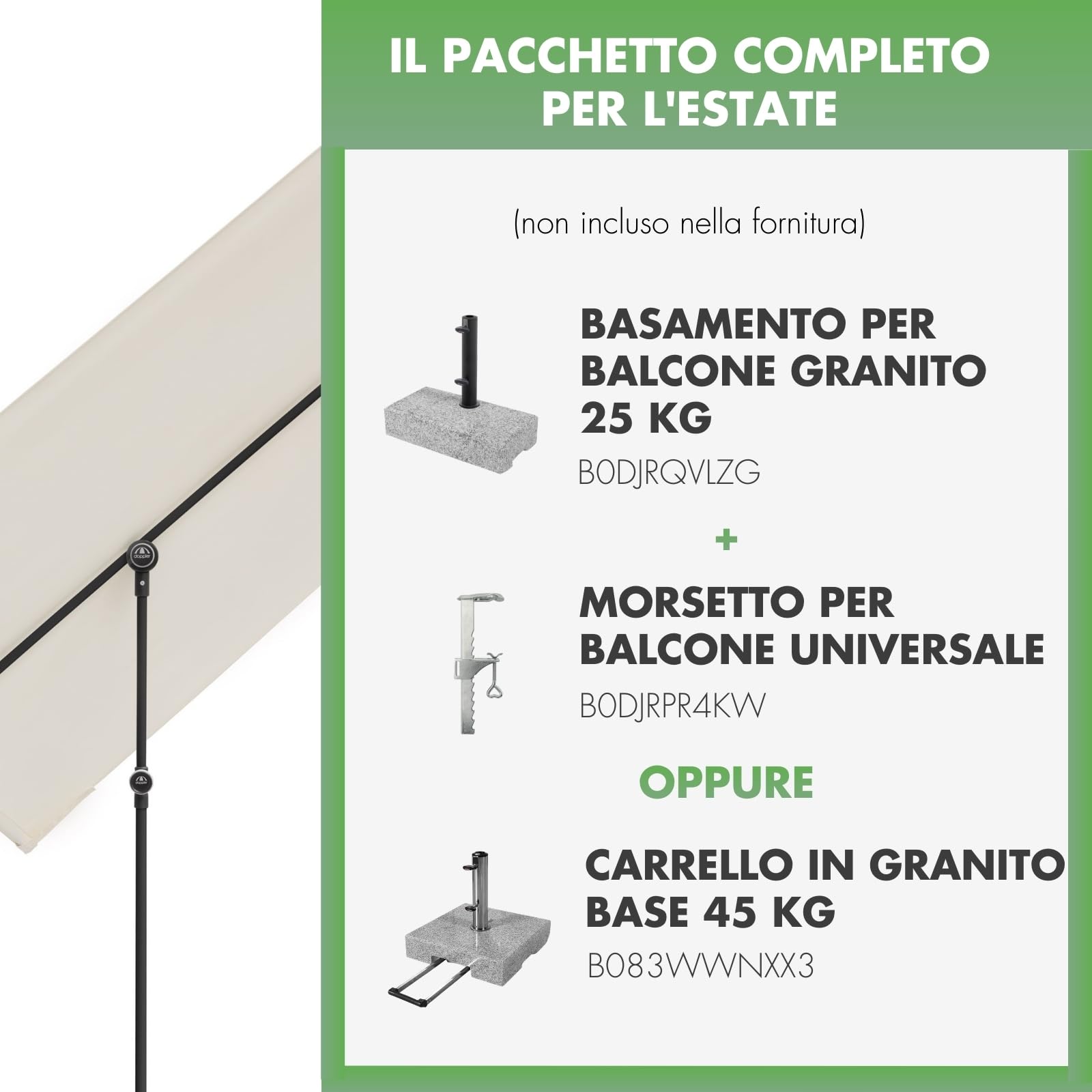 Doppler Schermo da balcone I 170x130cm I Protezione solare per balcone e terrazza I Schermo flessibile per la privacy I Ombrellone rettangolare e ruotabile I Ombrellone da giardino per balcone