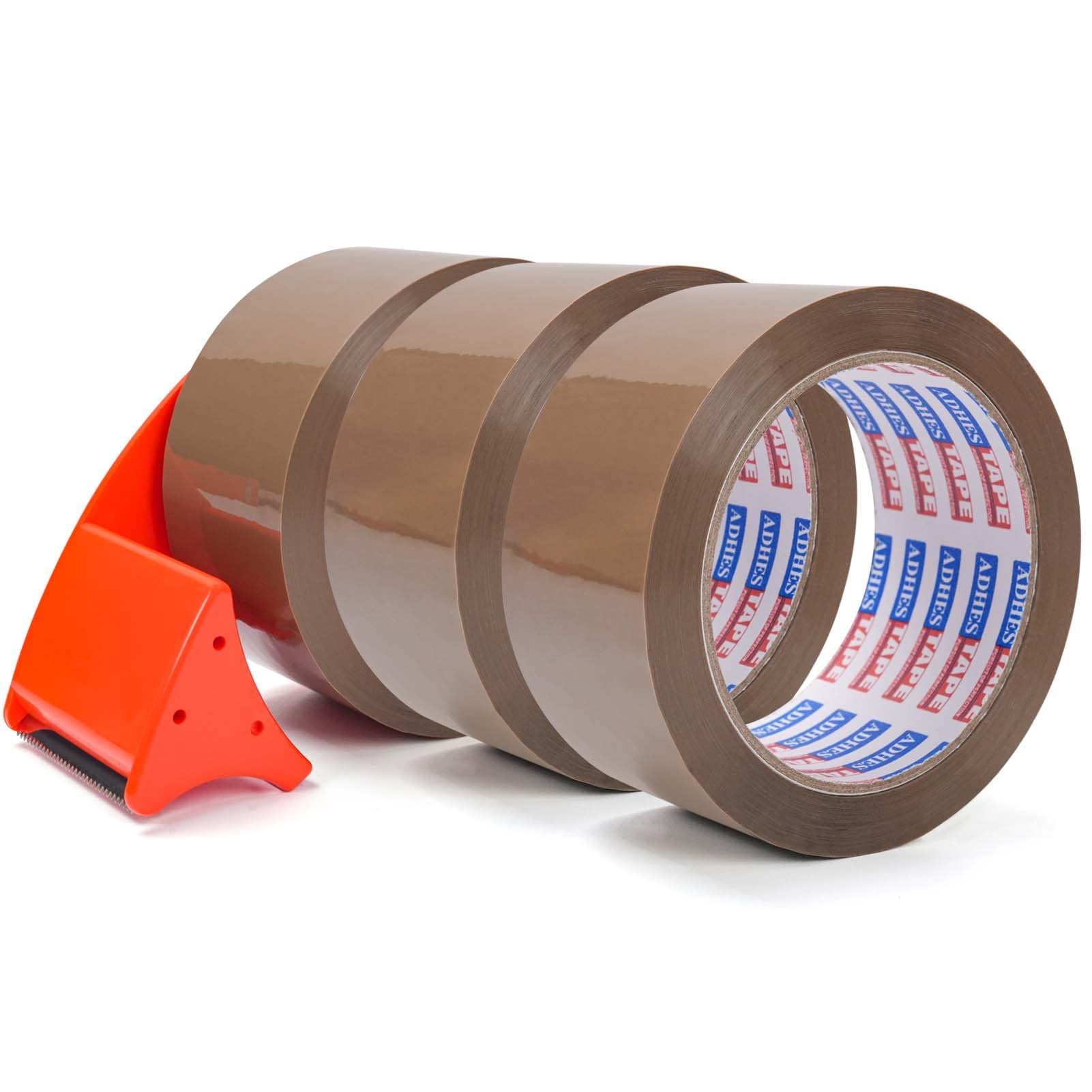 ADHES 3 Rollos Cinta De Embalar Marrón Con Dispensador, 48 MM X 50 M, Cinta Embalaje Para Paquetes, Cajas, EnvíOs, Mudanzas, Precinto Embalar Adhesivo