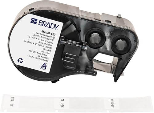 Miniatura 11 de Brady Auténticas etiquetas envolventes de vinilo autolaminables (M4-51-427) de 2.5 pulgadas de alto x 1 pulgada de ancho, negro sobre blanco, Negro