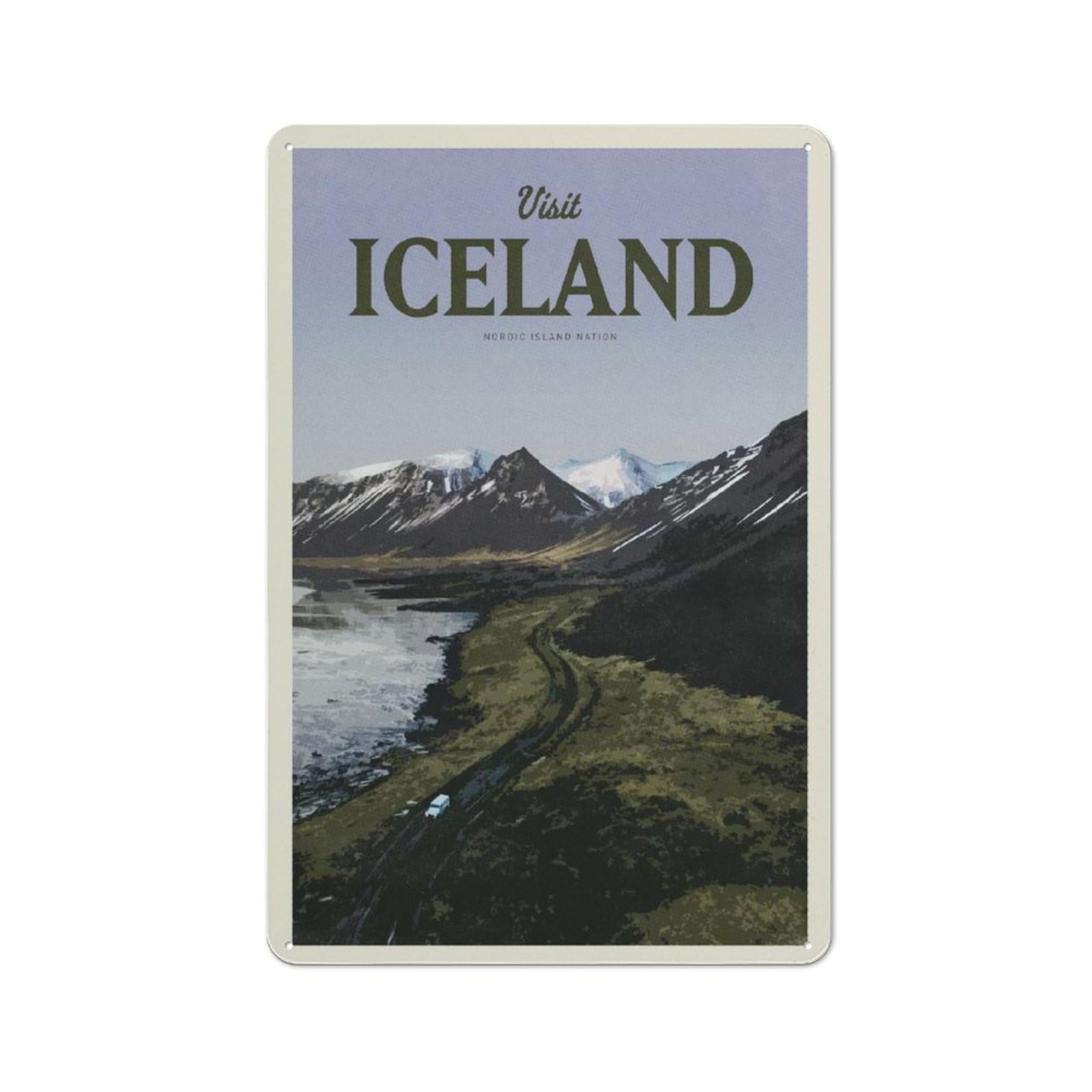 Junmoney Visit Iceland Vintage Tin Sign 30X20cm With For Living Room Or Hallway, Gift Idea At Christmas For Home Wall Decor Collectors