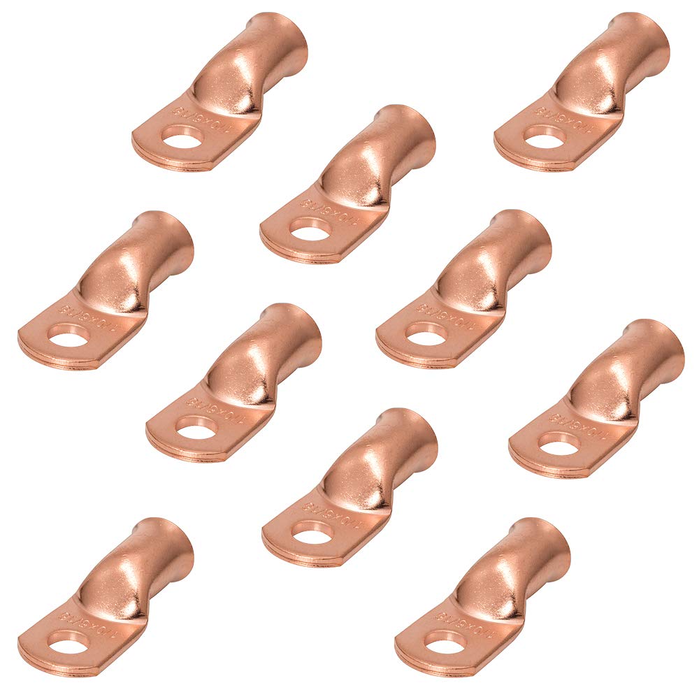 RIOCAN 10pcs 1/0 AWG-5/16”(M8) Ring Terminals 0 Gauge Copper Wire Lugs Battery Cable Ends Heavy Duty Battery Cable Terminal Connectors