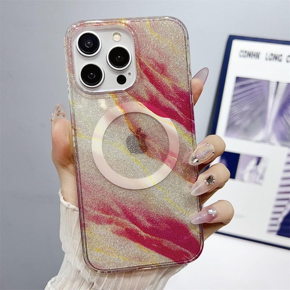 Coque iPhone 14 pailletée rose pour chargeur magnétique