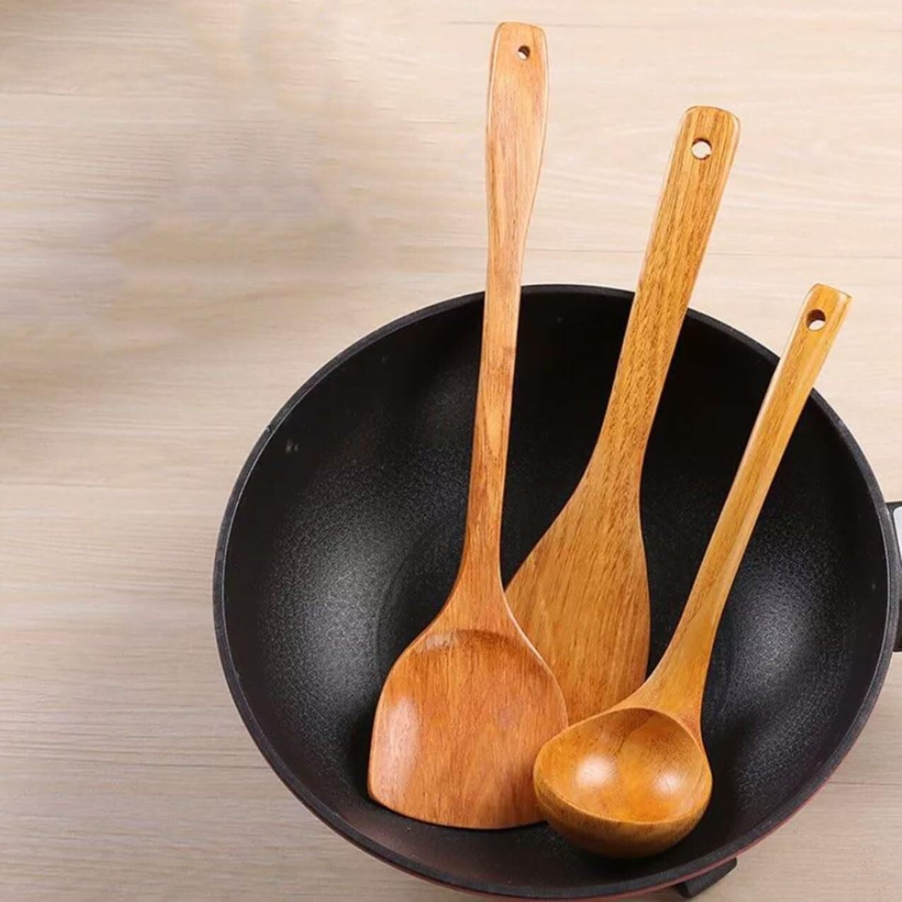 Kochutensilien Holz Kochlöffel Spatel Gadgets Backformen Werkzeuge Küche Kochgeschirr 4 Stück Sets
