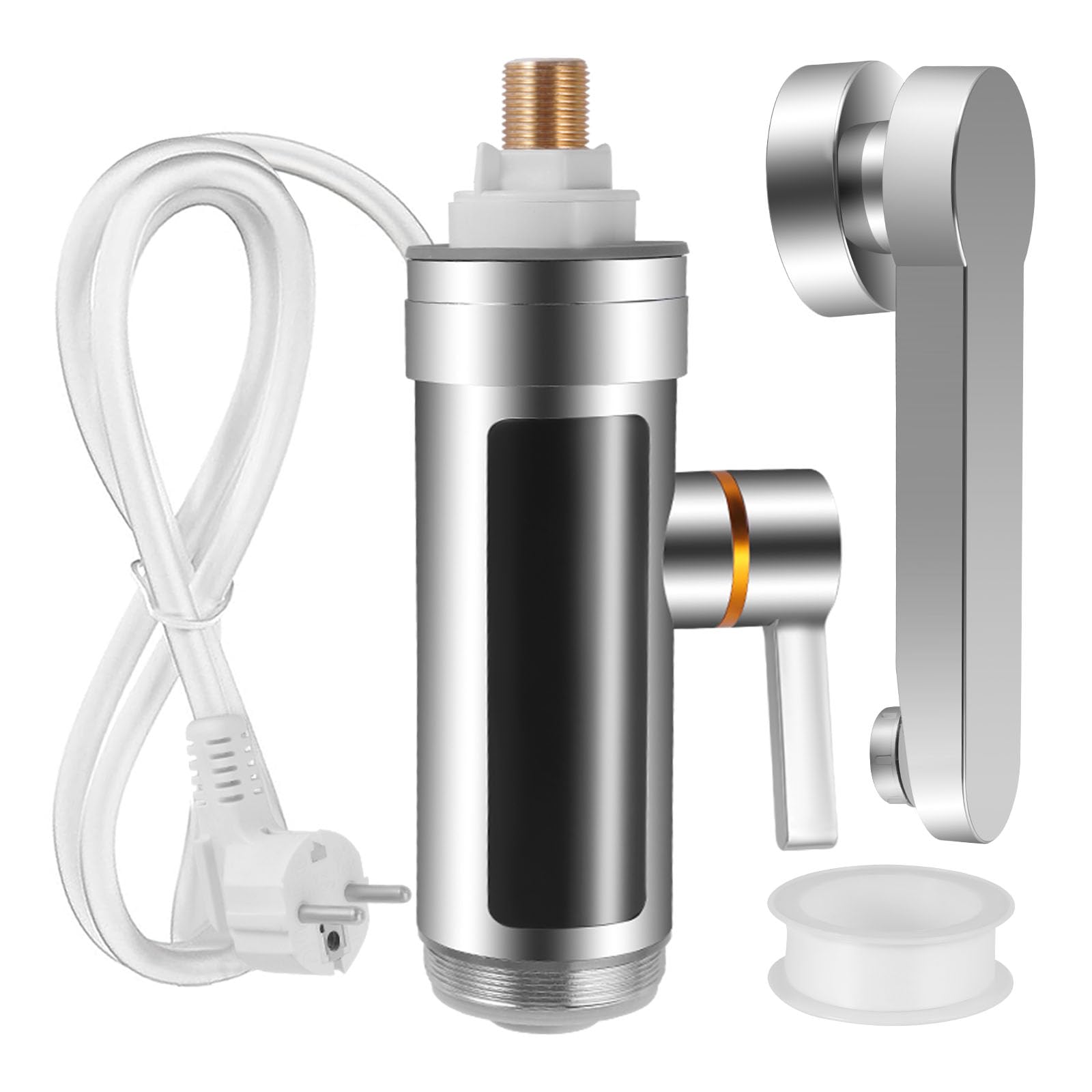 Grifo eléctrico instantáneo, grifo de calentador de agua eléctrico, indicador de temperatura LCD, mezcla de 360°, grifo de cocina giratorio, grifo de agua instantáneo
