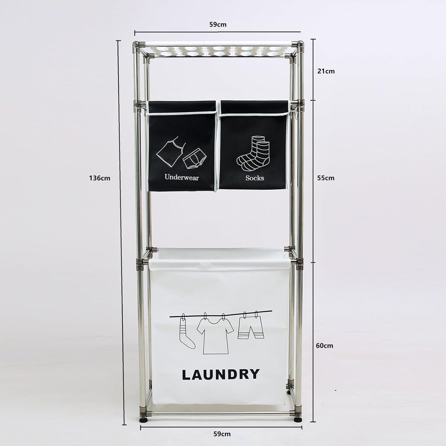 Laundry Hamper 3-Tier Laundry Sorter with 3 Removable Bags and Hooks – Organizer for Clothes, Darks, Socks & Underwear | Heavy-Duty Fabric Frame, Waterproof Oxford Liner, Large Capacity Storage