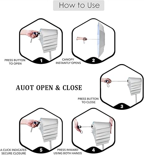 Miniatura 8 de Cuby Paraguas de viaje plegable compacto con protección UV, paraguas de viaje plegable y apertura automática para resistente al viento, a la lluvia