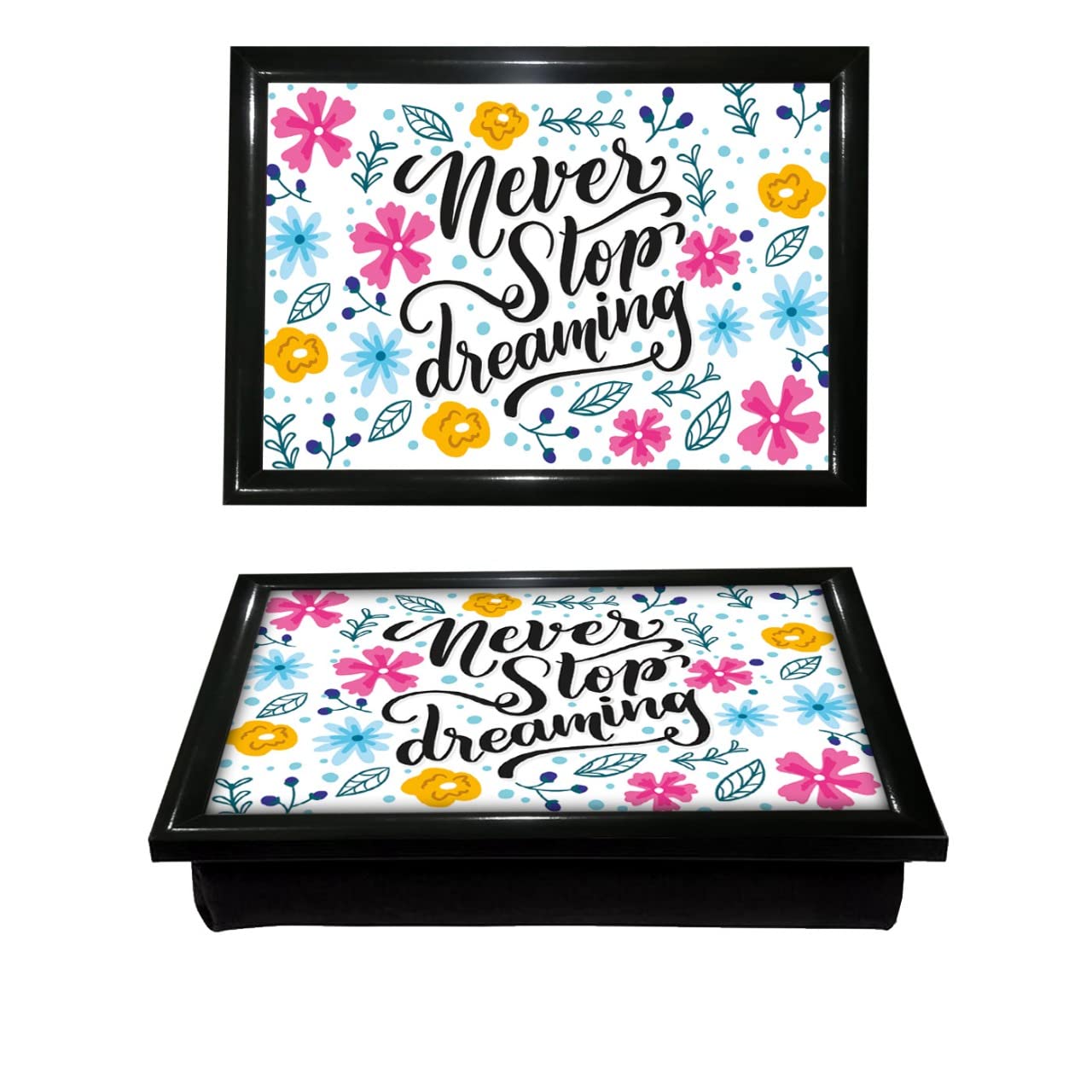 Homion Black Bean Bag Padded Never Stop Dreaming Lap Tray Dinner Serving Cushion Laptop Holder Breakfast Lap Tray