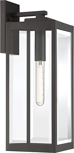 Miniatura 23 de Quoizel Westover - Lámpara de pared moderna de 17 pulgadas, color negro tierra, 1 luz, para exteriores, farol de pared de vidrio biselado Bronce