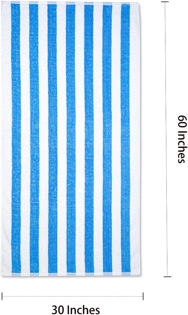Beach Towel - Large Striped Beach Towel, 100% Cotton Towel, Soft Absorbent and Quick Drying, Suitable for Beach, Gym, Hotel, Spa Bathtub and Bathroom Use (Blue (30x60 in), Count, 3)