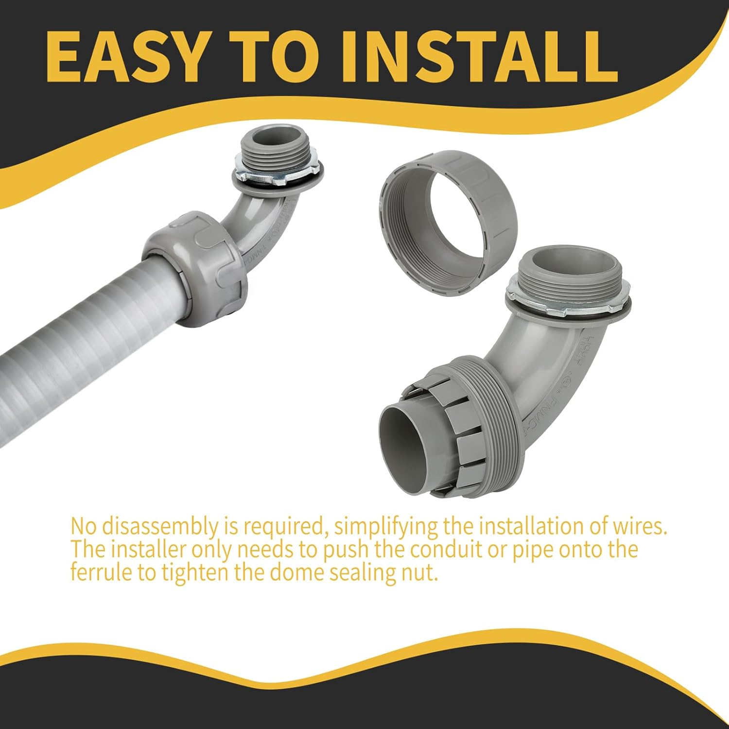 Conduit Connectors, 2-Inch Liquid Tight Connector NPT Non-Metallic for PVC Electrical Flexible Conduit Fittings, 90 Degree, UL Listed for Home Outdoor Tubes Tools, Grey (5-Pack)