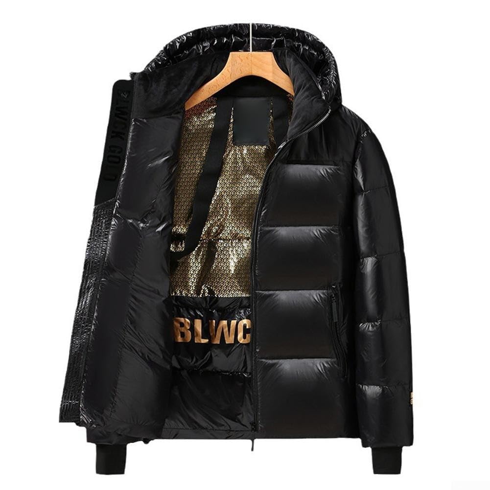 SPORTARC Piumino corto con cappuccio nero oro unisex, spesso caldo cappotto di coppia invernale pane all'aperto, stile piumino uomo donna stesso design
