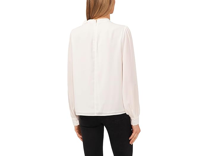 Long Sleeve Tie Neck Button Shoulder Blouse - Image 1