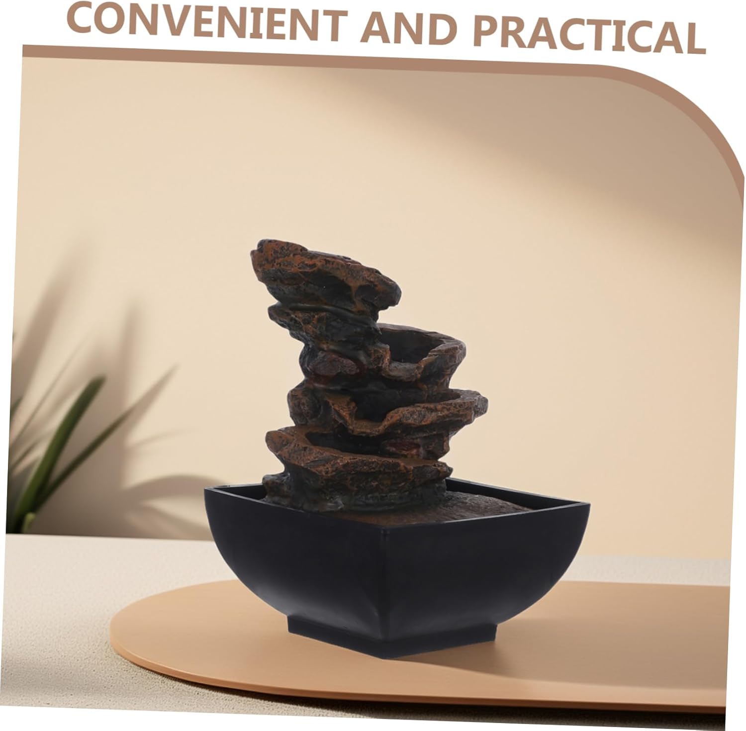 Zen Tabletop Water Fountain with LED Light Mini Indoor Water Feature for Relaxation and Meditation Compact Desk Decor with Natural Waterfall Sound for Office and Bedroom