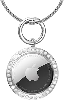 DEERLET Airtag Necklace,Titanium Alloy Metal Rhinestone Design Airtag Necklace,75cm/29.5in Adjustable Alloy Chain Air tag Neck lace Compatible Apple Aritag