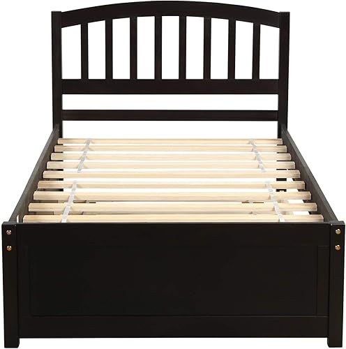 Miniatura 3 de Harper & Bright Designs Cama individual con cama nido, cama individual de plataforma de madera con cabecera y base de colchón estribo, fuerte