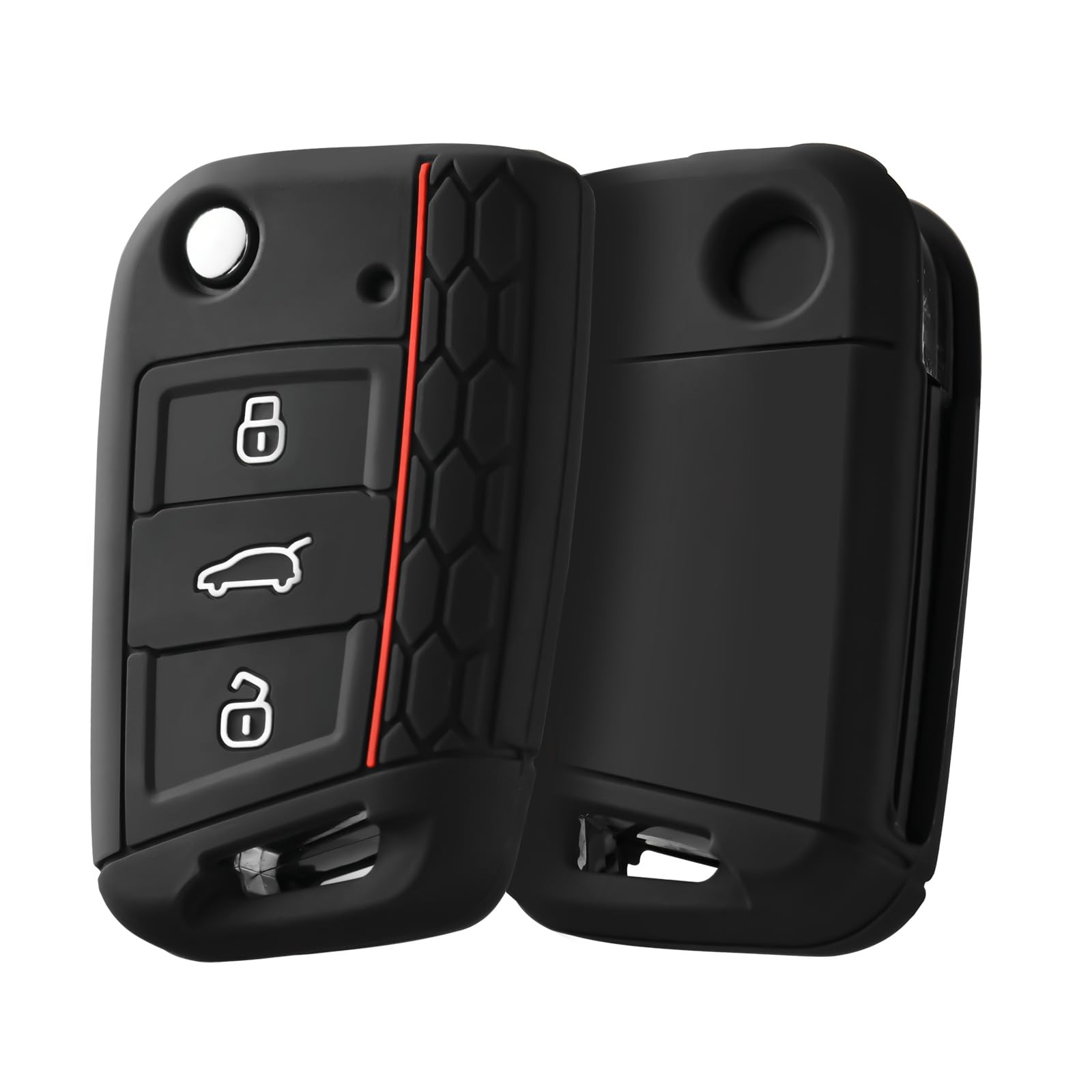 OATSBASF Car Key Case For VW, Key Case Compatible with VW Golf 7 MK7，Silicone Key Case, Key Box Cover for VW Polo, Skoda, Tiguan, 3 Buttons (gold trim-green) — view 23