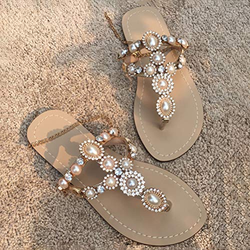 Image of Women's Rhinestone Flat Sandals, Women Flip Flops with Clip Toe RingBeadeed Rhinestone Crystal Jeweled Sandal Shoes for Summer Beach Oceanside Holiday Outdoor