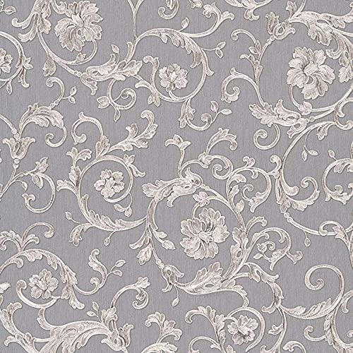 BRICOFLOR Vliestapete | Barock-Tapete Tapete barock - Tapeten für Wohnzimmer - Grau, Violett / Lila | 10,05 x 0,70 m = Rolle 7.04 m²