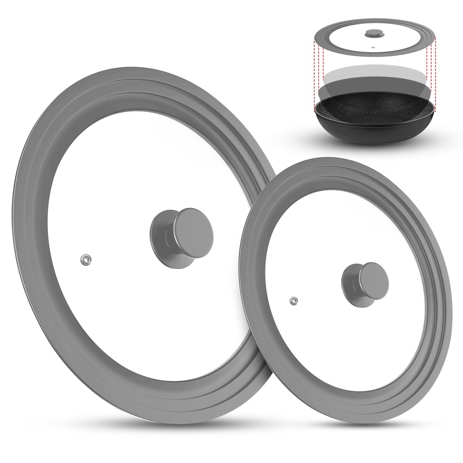 Coperchio Universale, Coperchio Pentola, Coperchi Universali Coperchio In Vetro Paraspruzzi Con Bordo In Silicone, Diametro 16/18/20cm E Ø 24/26/28cm, Per Pentole E Padelle(Grigio)